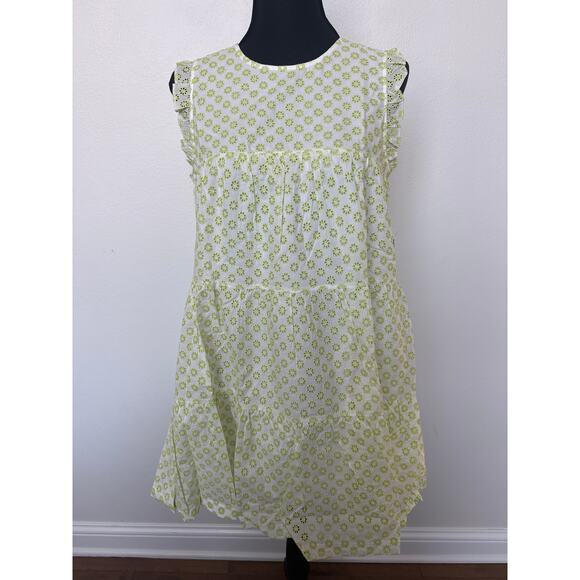 Modcloth Day Tripping Eyelet Flower Fields Trapeze Mini Dress White/Green L NWT - Picture 5 of 11